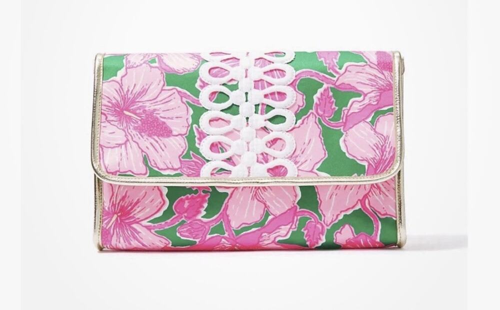 NEW - Lilly Pulitzer Kelly Green/Hibiscus Kiss Floral Envelope Pouch Clutch
